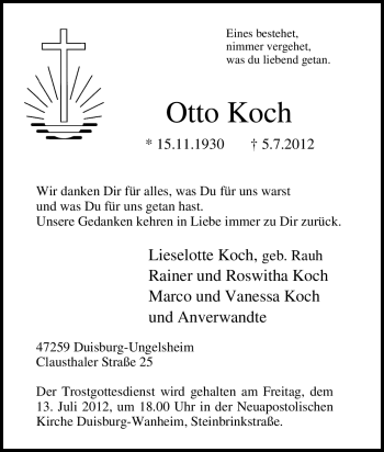 Traueranzeige von Otto Koch von Tageszeitung