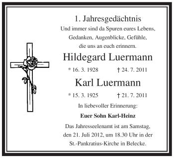 Traueranzeige von Karl Luermann von Tageszeitung