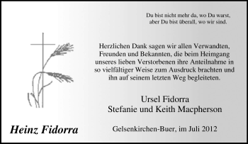 Traueranzeige von Heinz Fidorra von Tageszeitung