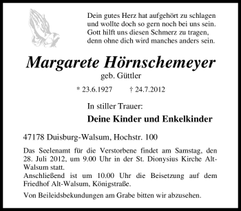 Traueranzeige von Margarete Hörnschemeyer von Tageszeitung