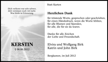 Traueranzeige von Kerstin Unbekannt von Tageszeitung