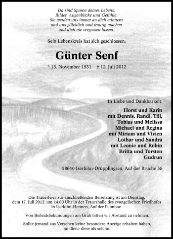 Traueranzeige von Günter Senf von Tageszeitung
