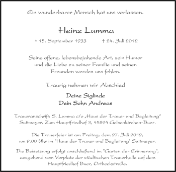 Traueranzeige von Heinz Lumma von Tageszeitung