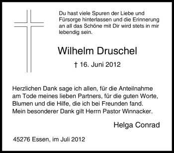 Traueranzeige von Wilhelm Druschel von Tageszeitung