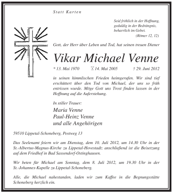 Traueranzeige von Michael Venne von Tageszeitung