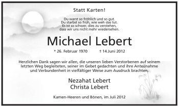 Traueranzeige von Michael Lebert von Tageszeitung