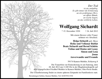 Traueranzeige von Wolfgang Sichardt von Tageszeitung