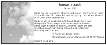 Traueranzeige von Thomas Strauß von Tageszeitung
