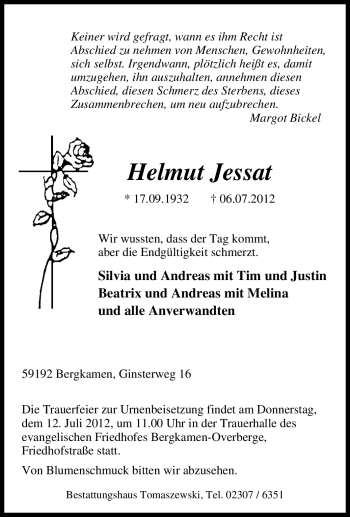 Traueranzeige von Helmut Jessat von Tageszeitung