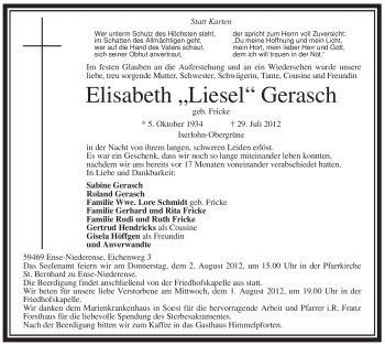 Traueranzeige von Elisabeth Gerasch von Tageszeitung