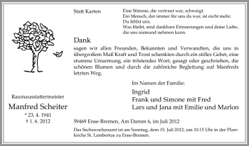 Traueranzeige von Manfred Scheiter von Tageszeitung