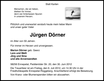 Traueranzeige von Jürgen Dörner von Tageszeitung