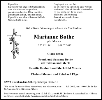 Traueranzeige von Marianne Bothe von Tageszeitung