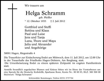 Traueranzeige von Helga Schramm von Tageszeitung