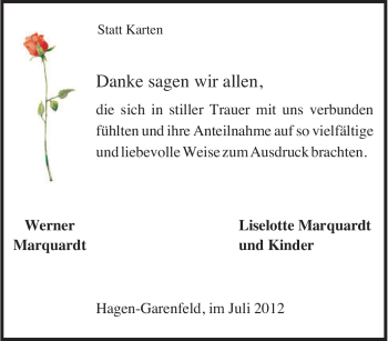 Traueranzeige von Werner Marquardt von Tageszeitung