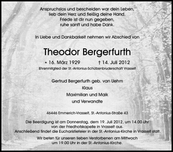 Traueranzeige von Theodor Bergerfurth von Tageszeitung
