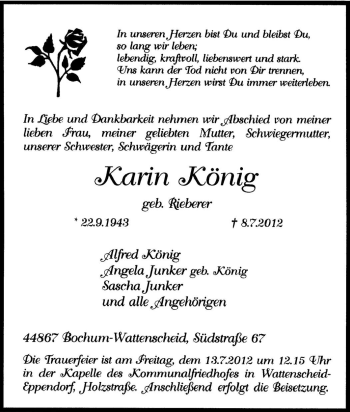 Traueranzeige von Karin König von Tageszeitung