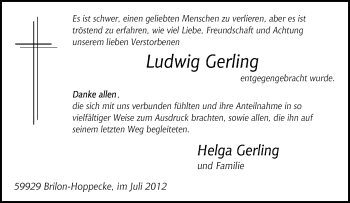 Traueranzeige von Ludwig Gerling von Tageszeitung