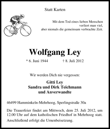 Traueranzeige von Wolfgang Ley von Tageszeitung