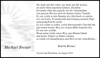 Traueranzeige von Michael Breuer von Tageszeitung