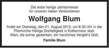 Traueranzeige von Wolfgang Blum von Tageszeitung
