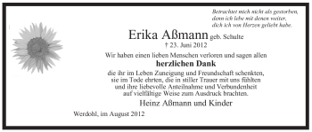 Traueranzeige von Erika Aßmann von Tageszeitung