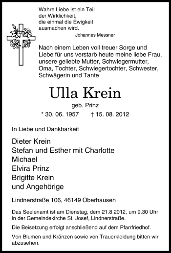 Traueranzeige von Ulla Krein von Tageszeitung