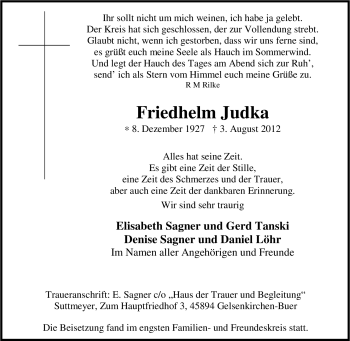Traueranzeige von Friedhelm Judka von Tageszeitung