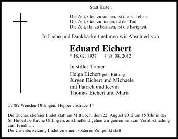Traueranzeige von Eduard Eichert von Tageszeitung