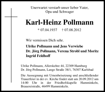 Traueranzeige von Karl-Heinz Pollmann von Tageszeitung