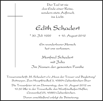 Traueranzeige von Edith Schadert von Tageszeitung
