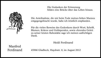 Traueranzeige von Manfred Ferdinand von Tageszeitung