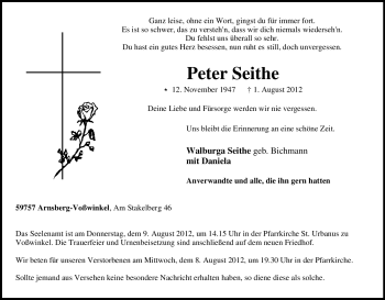 Traueranzeige von Peter Seithe von Tageszeitung