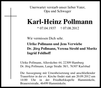 Traueranzeige von Karl-Heinz Pollmann von Tageszeitung