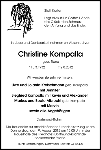 Traueranzeige von Christine Kompalla von Tageszeitung