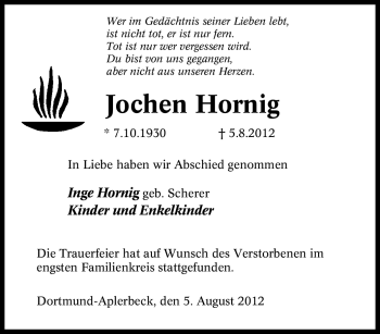 Traueranzeige von Jochen Hornig von Tageszeitung