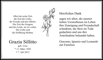 Traueranzeige von Grazia Sillitto von Tageszeitung