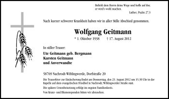 Traueranzeige von Wolfgang Geitmann von Tageszeitung