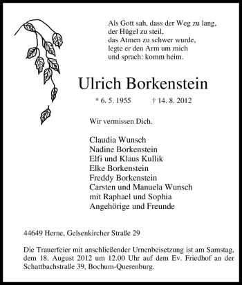 Traueranzeige von Ulrich Borkenstein von Tageszeitung