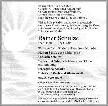 Traueranzeige von Rainer Schulze von Tageszeitung
