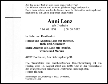 Traueranzeige von Anni Lenz von Tageszeitung