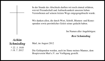 Traueranzeige von Achim Schmieding von Tageszeitung