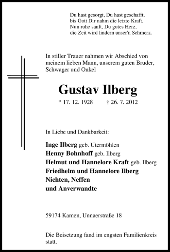 Traueranzeige von Gustav Ilberg von Tageszeitung