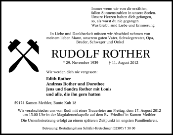 Traueranzeige von RUDOLF ROTHER von Tageszeitung