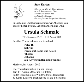 Traueranzeige von Ursula Schmale von Tageszeitung
