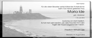 Traueranzeige von Maria Ide von Tageszeitung