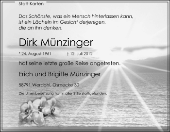 Traueranzeige von Dirk Münzinger von Tageszeitung