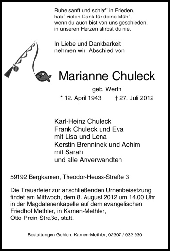 Traueranzeige von Marianne Chuleck von Tageszeitung
