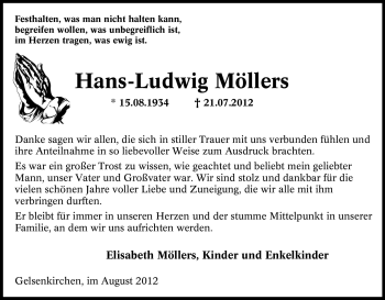 Traueranzeige von Hans-Ludwig Möllers von Tageszeitung