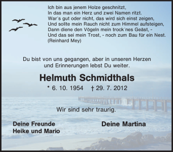 Traueranzeige von Helmuth Schmidthals von Tageszeitung